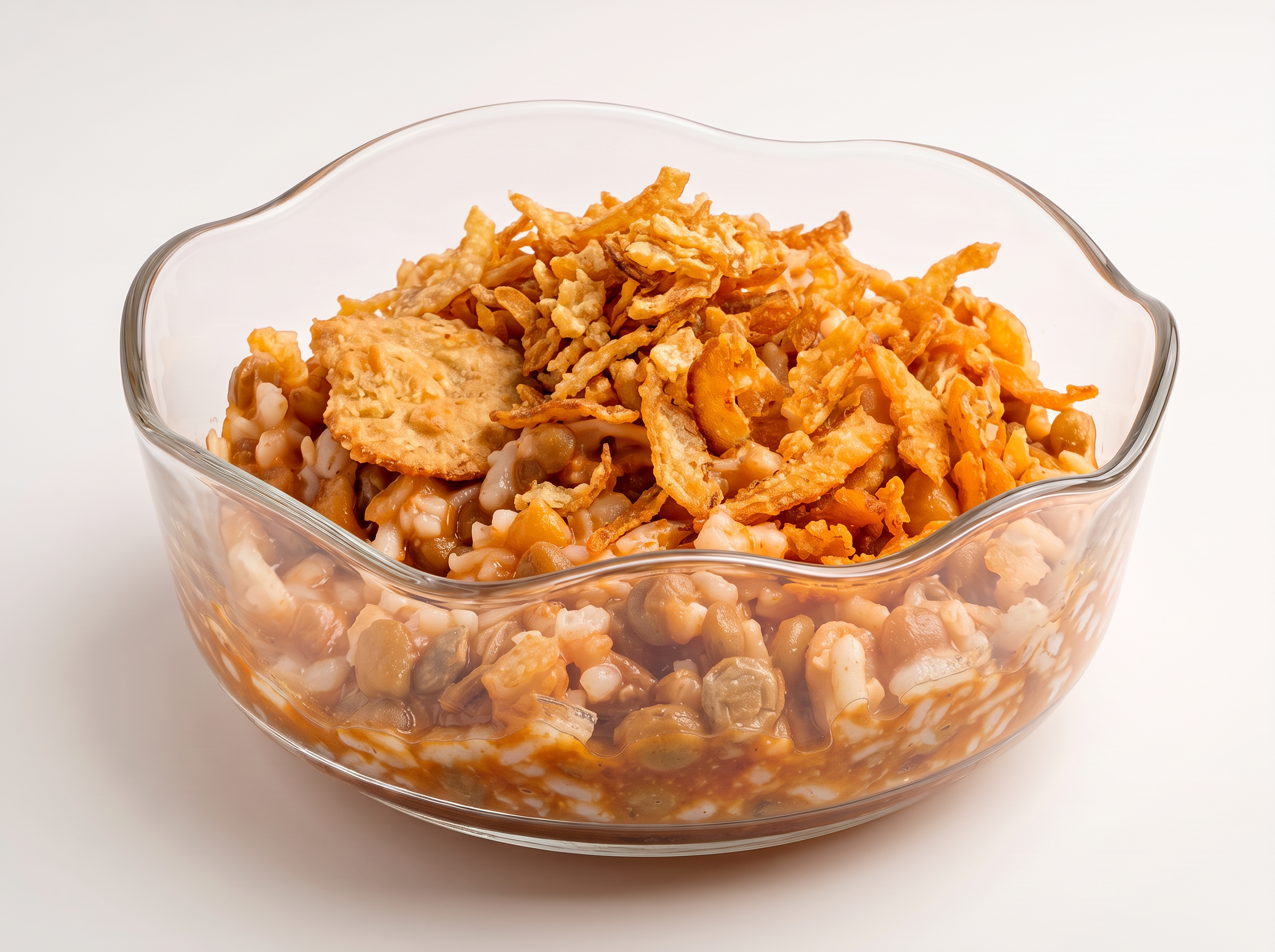 Close-up of koshary topped with crispy fried onions