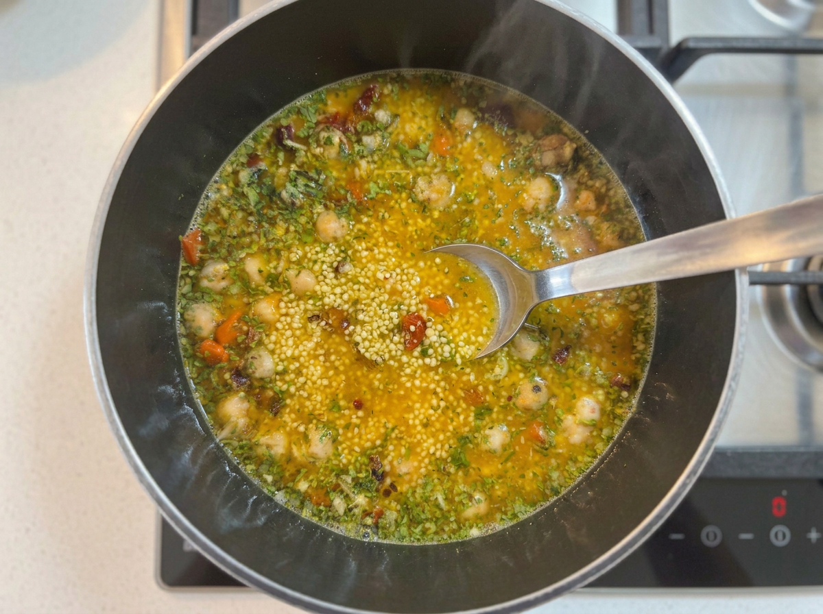 Add the jar contents and the spice sachet, stir, and boil for 2 minutes.